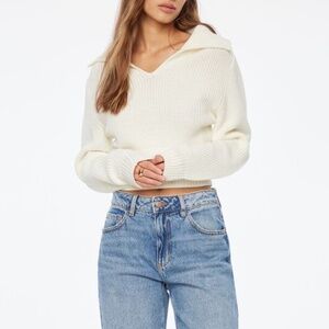 Dynamite | Sailor Collar Ribbed Sweater | Snow White | Medium
